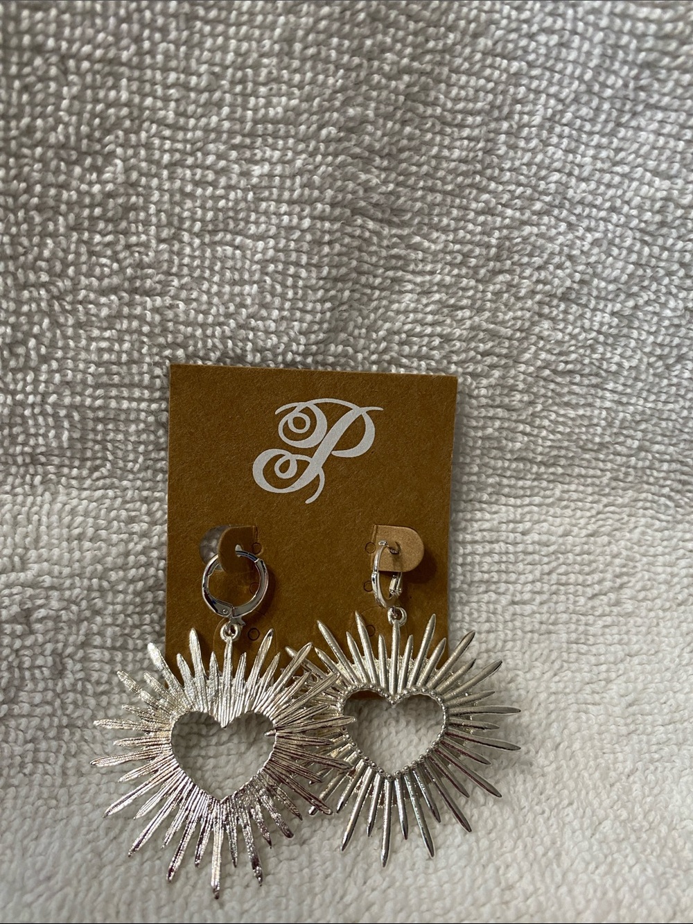 Plunder Silver Tone Sunburst Heart Drop Earrings